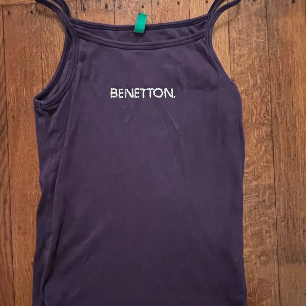Vintage Y2K United Colors of Benetton Purple Tank Top with Rhinestone Logo